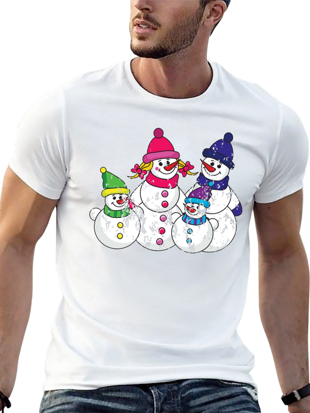 Snowman Family Black T-Shirt