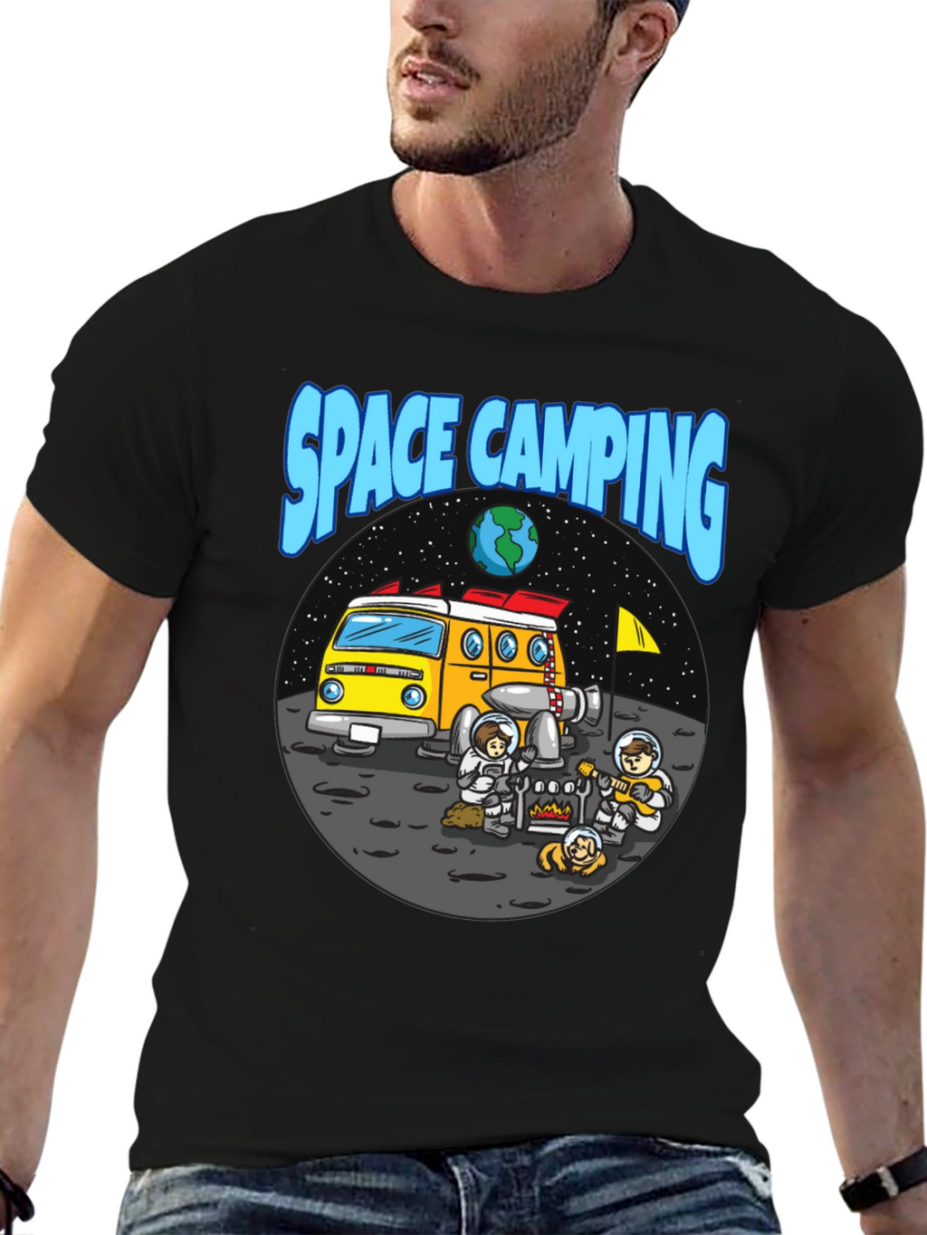 Space Camping Graphic T-Shirt - Black