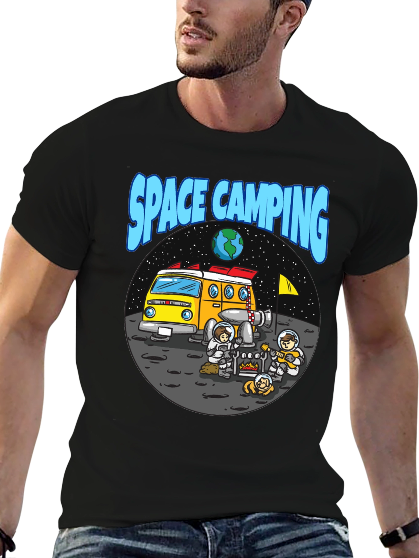 Space Camping Graphic T-Shirt - Black