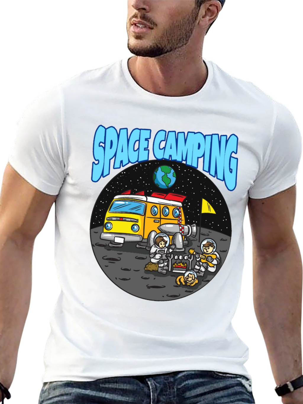 Space Camping Graphic T-Shirt - Black