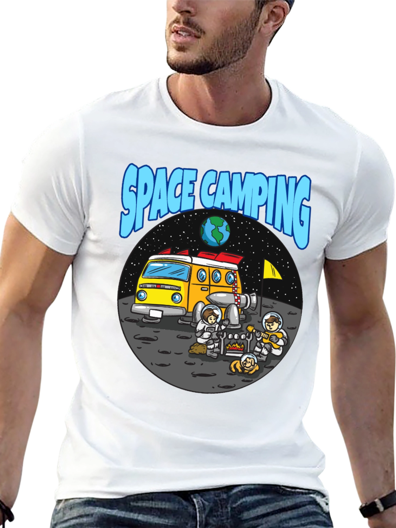 Space Camping Graphic T-Shirt - Black