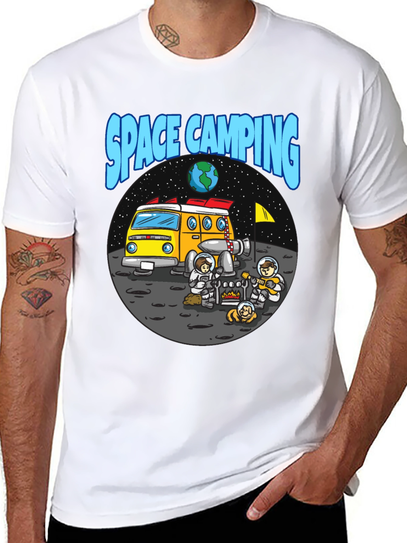 Space Camping Graphic T-Shirt - Black
