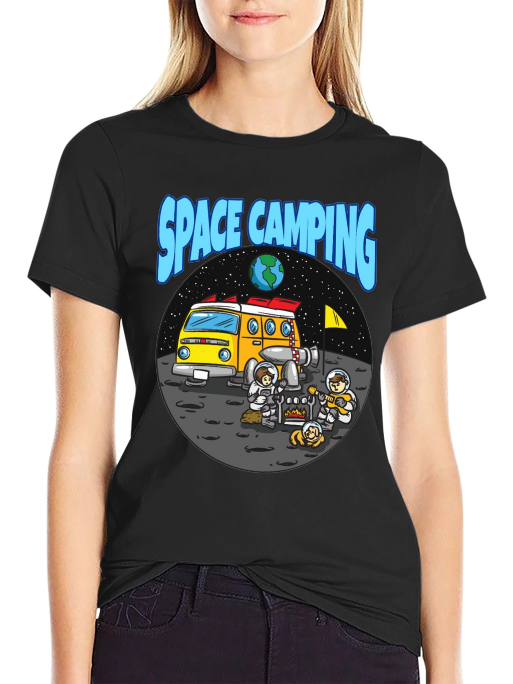 Space Camping Graphic T-Shirt - Black