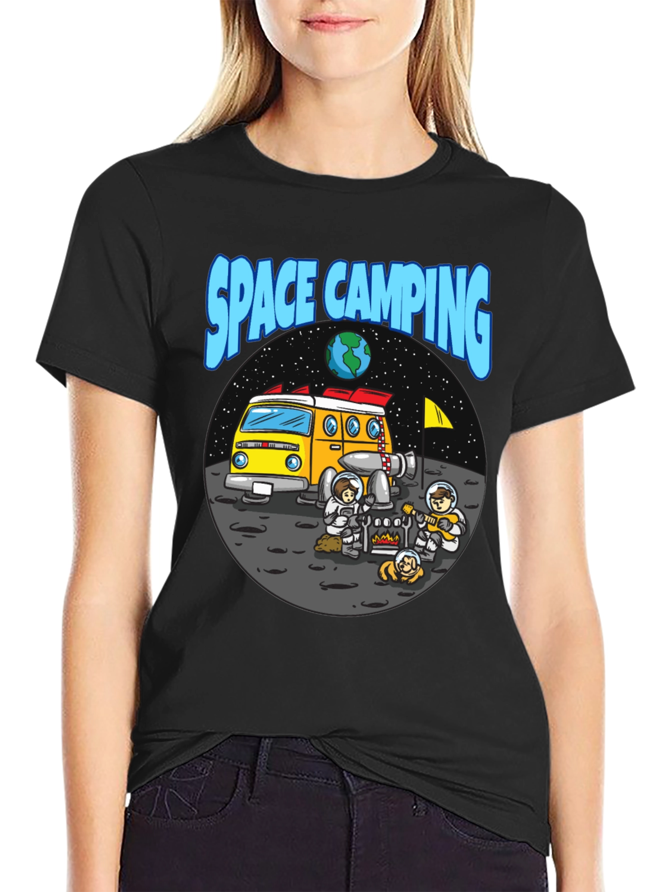 Space Camping Graphic T-Shirt - Black