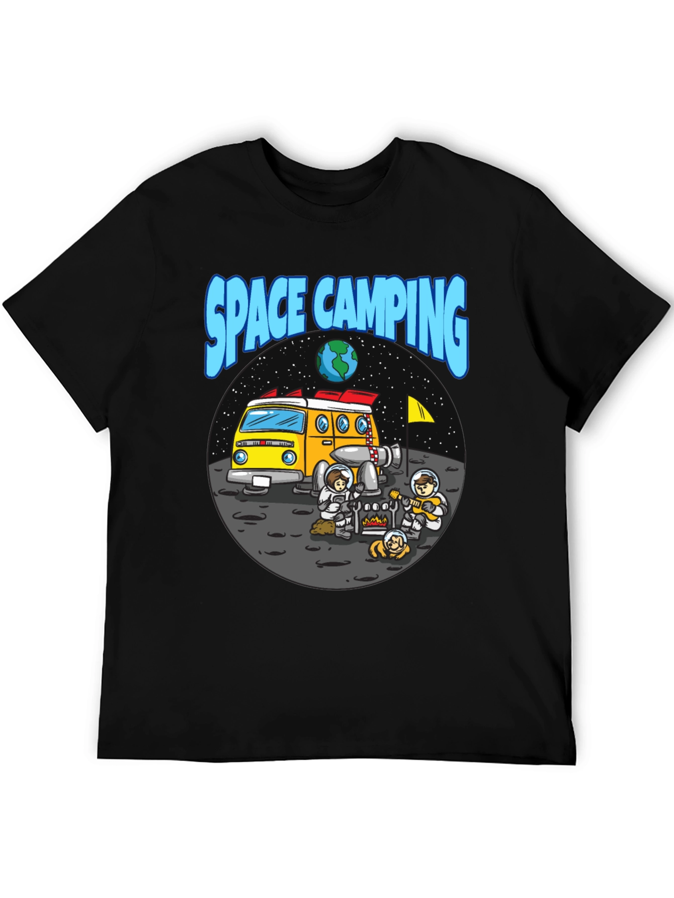 Space Camping Graphic T-Shirt - Black