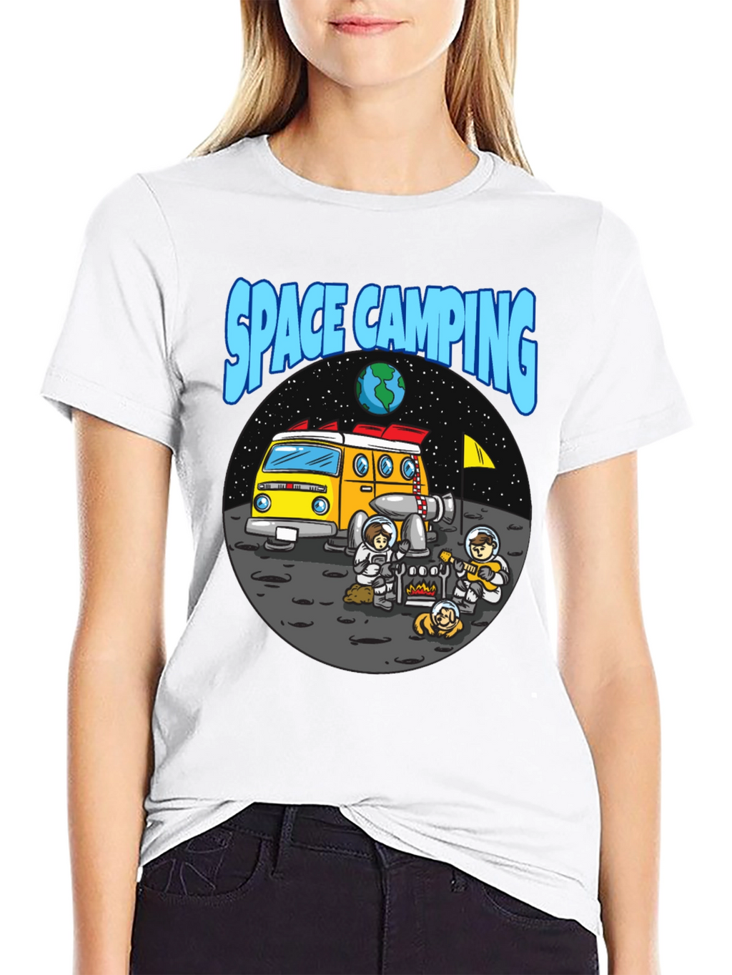 Space Camping Graphic T-Shirt - Black