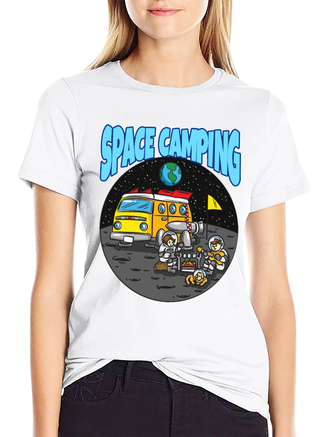 Space Camping Graphic T-Shirt - Black