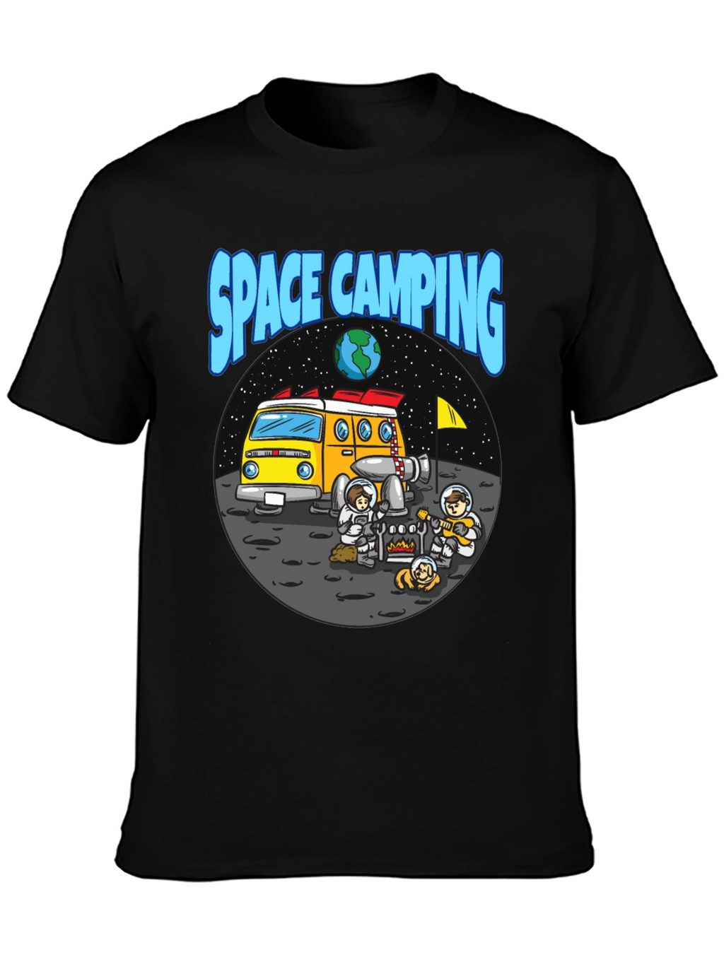 Space Camping Graphic T-Shirt - Black