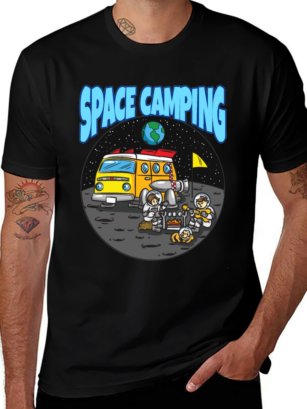 Space Camping Graphic T-Shirt - Black