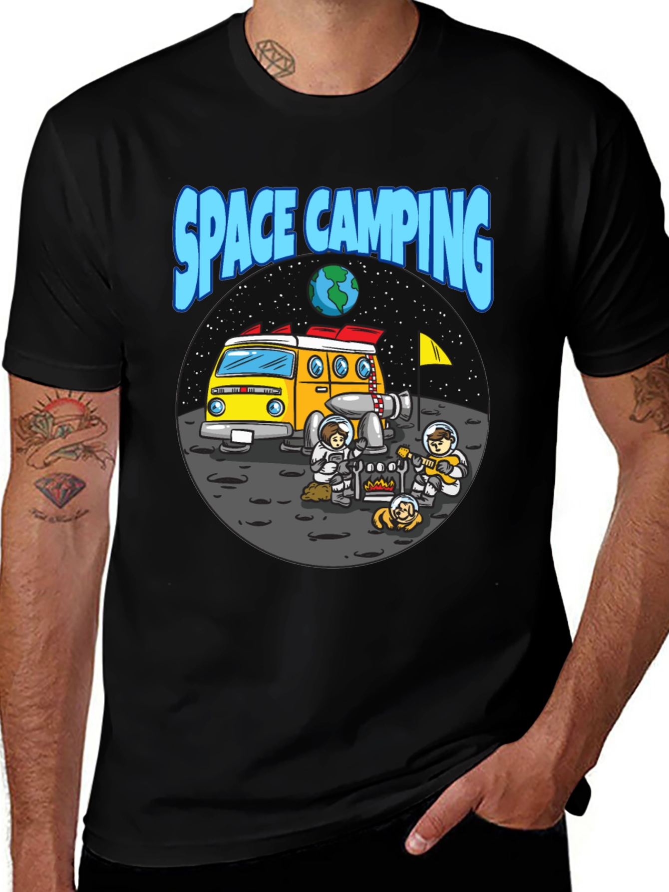 Space Camping Graphic T-Shirt - Black