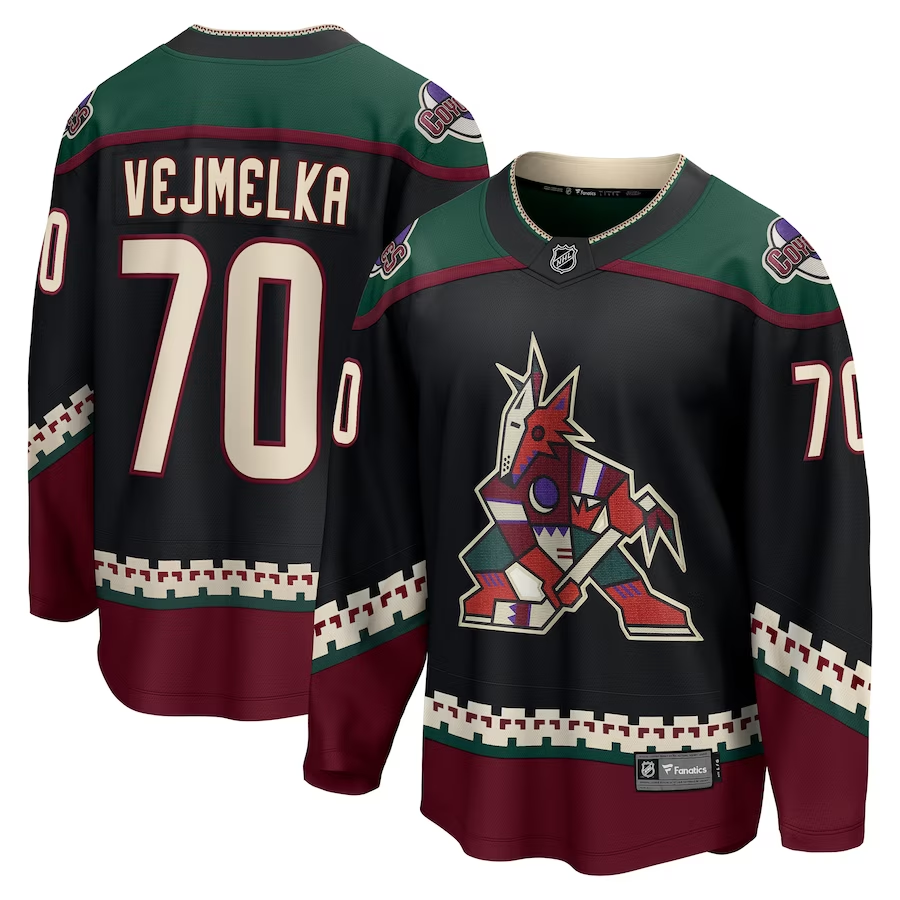 Men's Arizona Coyotes Karel Vejmelka #70 Black Home Breakaway Jerseys