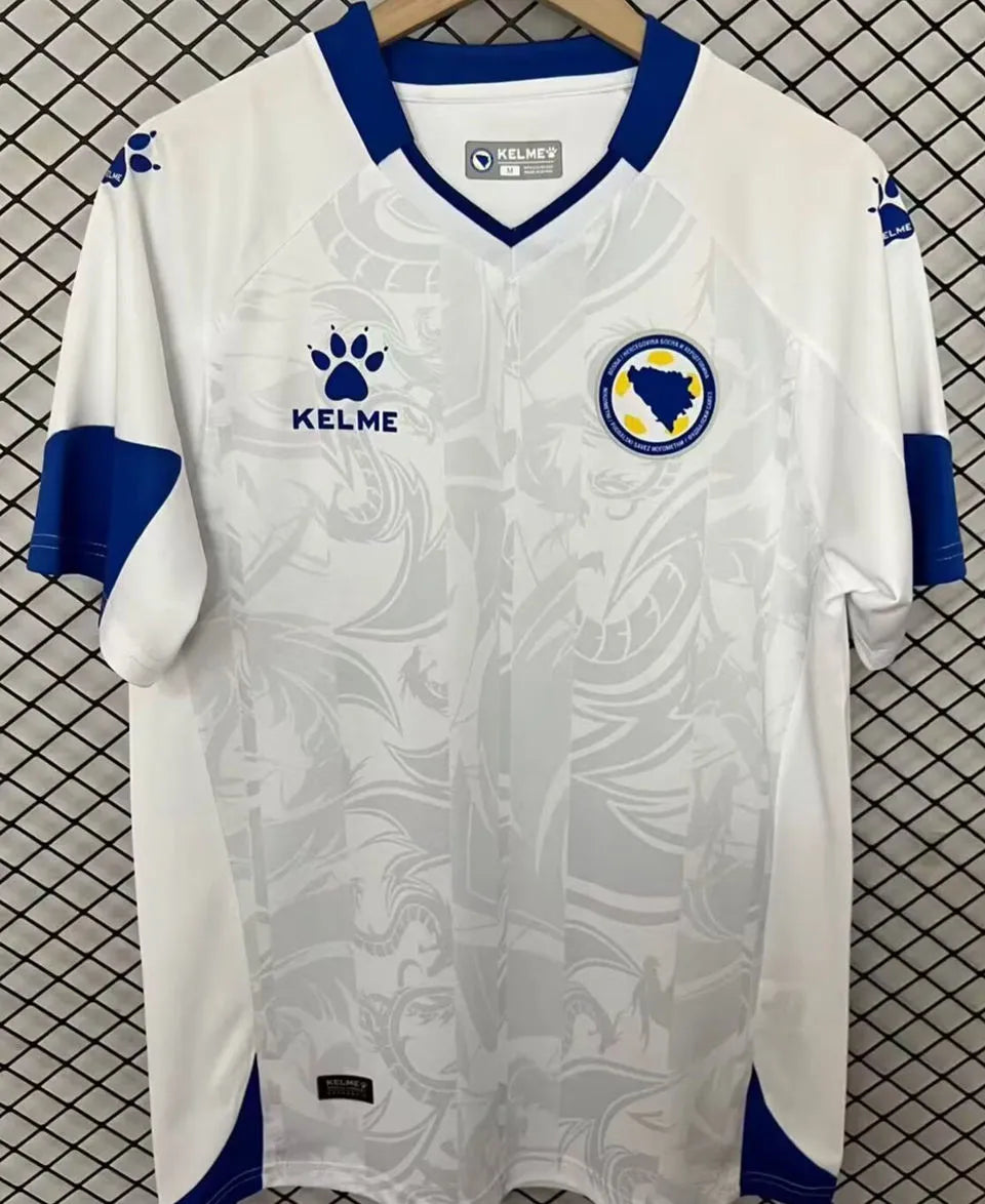 2026/27 Bosnia-Herzegovina Away White Fans Soccer Jersey 波黑 (Have Right Patch 有右臂章 黑底白字） Back