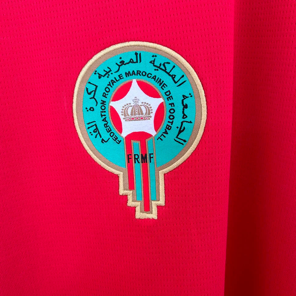 2026/27 Morocco Home Red Fans Soccer Jersey (Have Right Patch 有右臂章 白底黑字） Detail 4