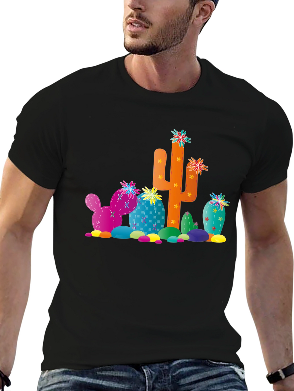 Cactus Print Black T-Shirt - Desert Fun!