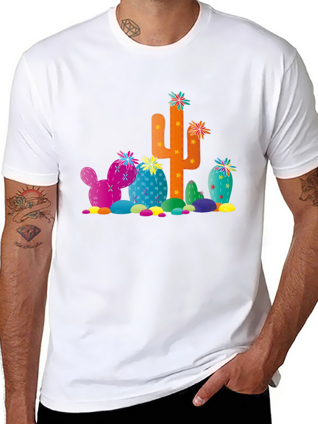 Cactus Print Black T-Shirt - Desert Fun!