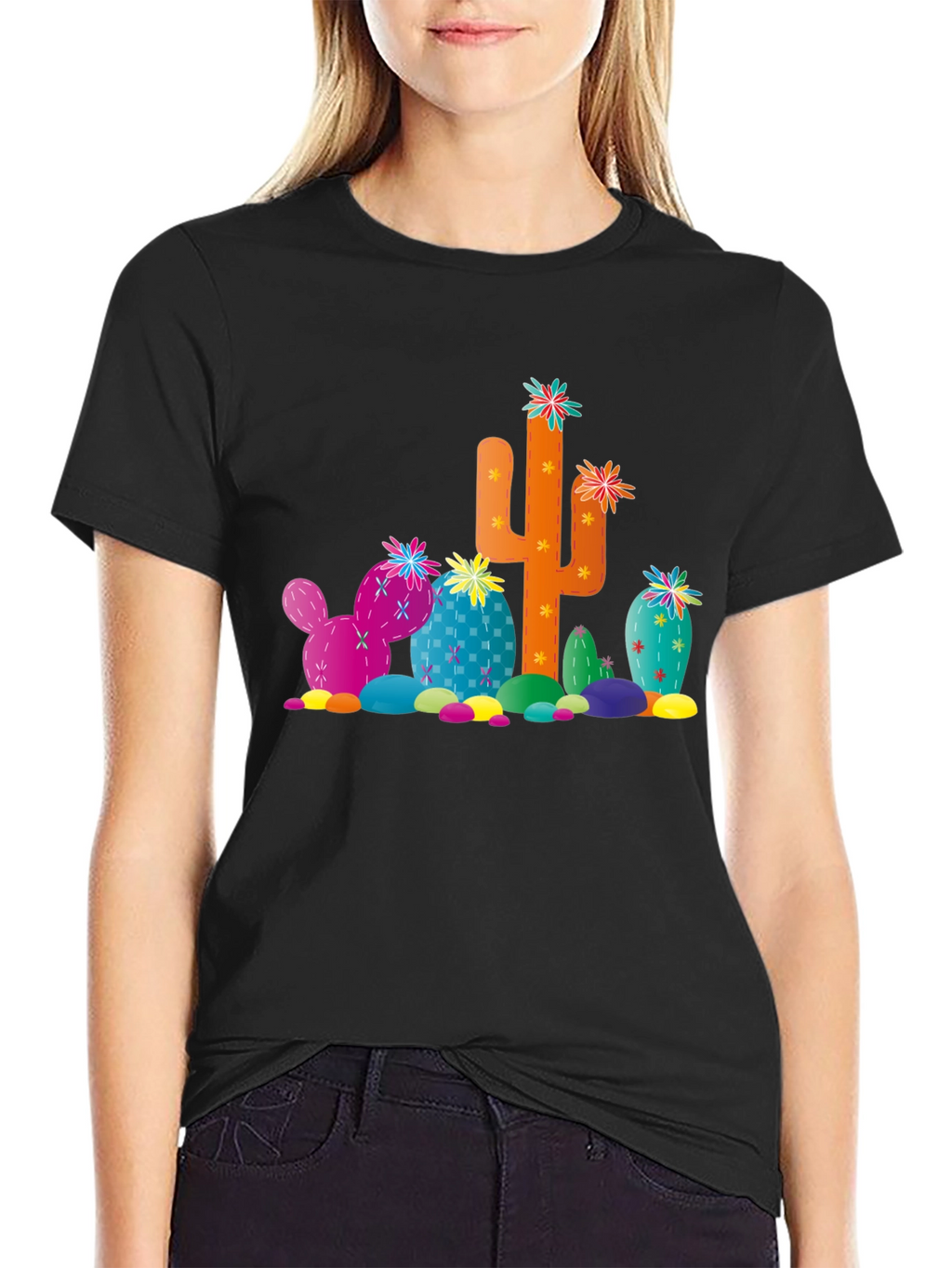 Cactus Print Black T-Shirt - Desert Fun!