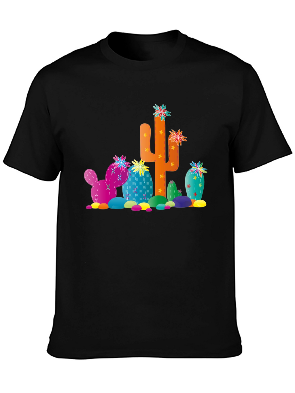 Cactus Print Black T-Shirt - Desert Fun!