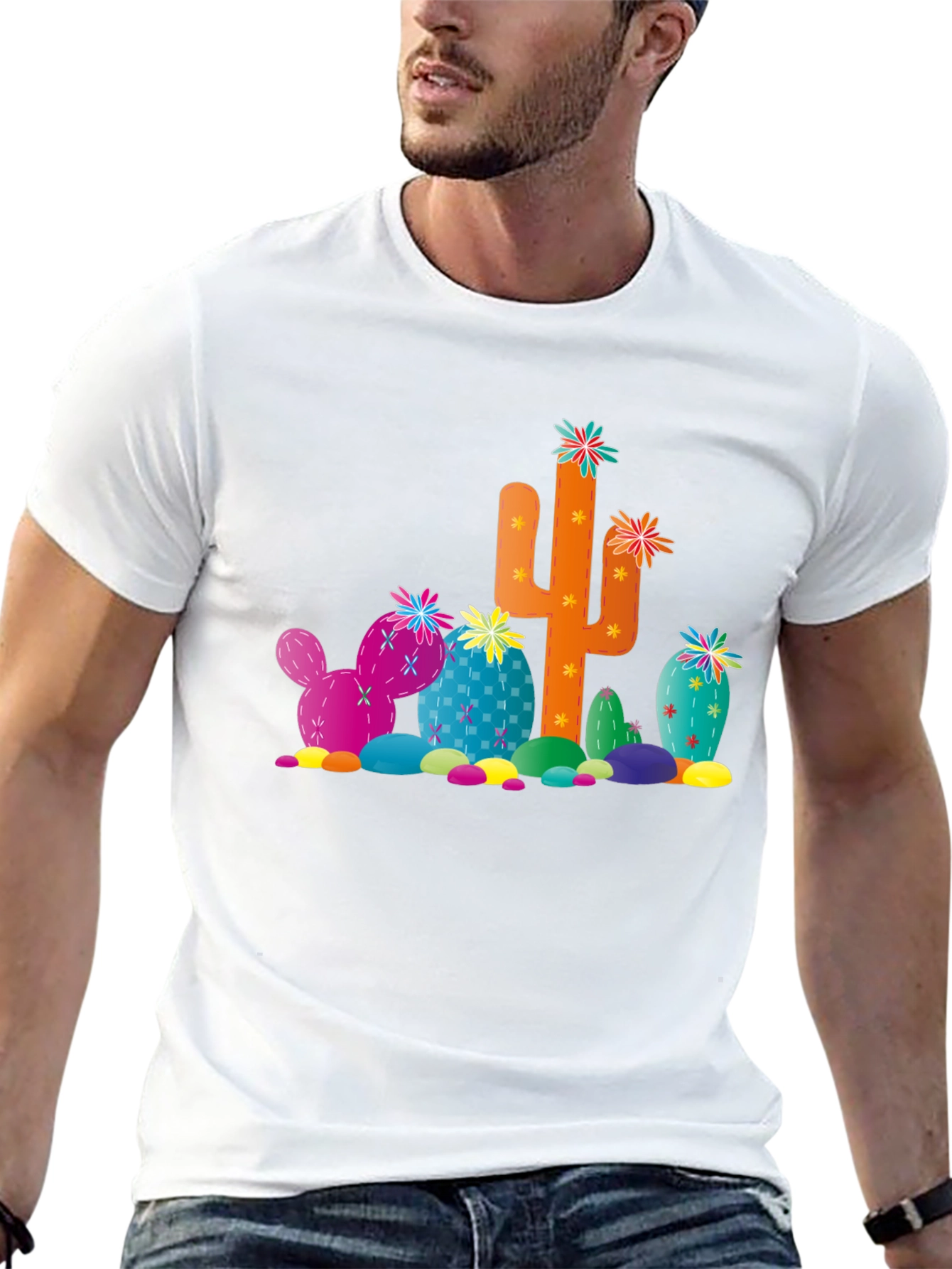 Cactus Print Black T-Shirt - Desert Fun!