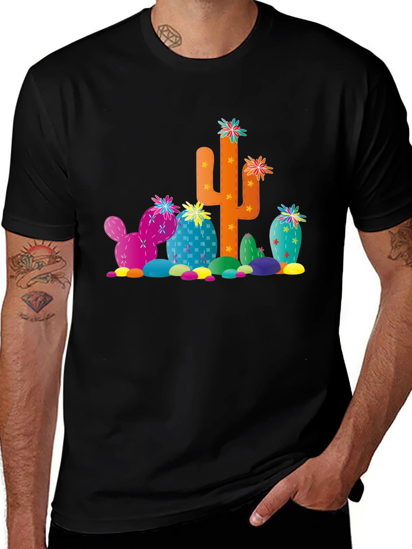 Cactus Print Black T-Shirt - Desert Fun!