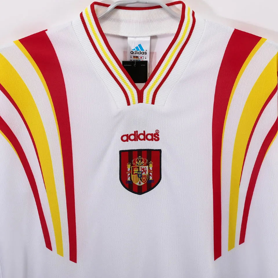 1996 Spain Away White Retro Long Sleeve Soccer Jersey Detail 1