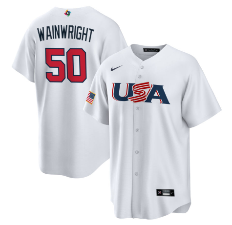 Men's 2023 World Baseball Classic #50 Adam Wainwright USA White Jerseys