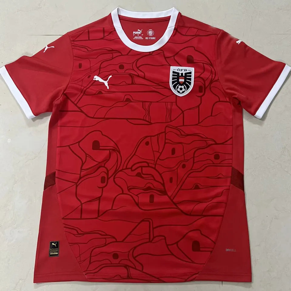 2024/25 Austria Home Red Fans Soccer Jersey Front