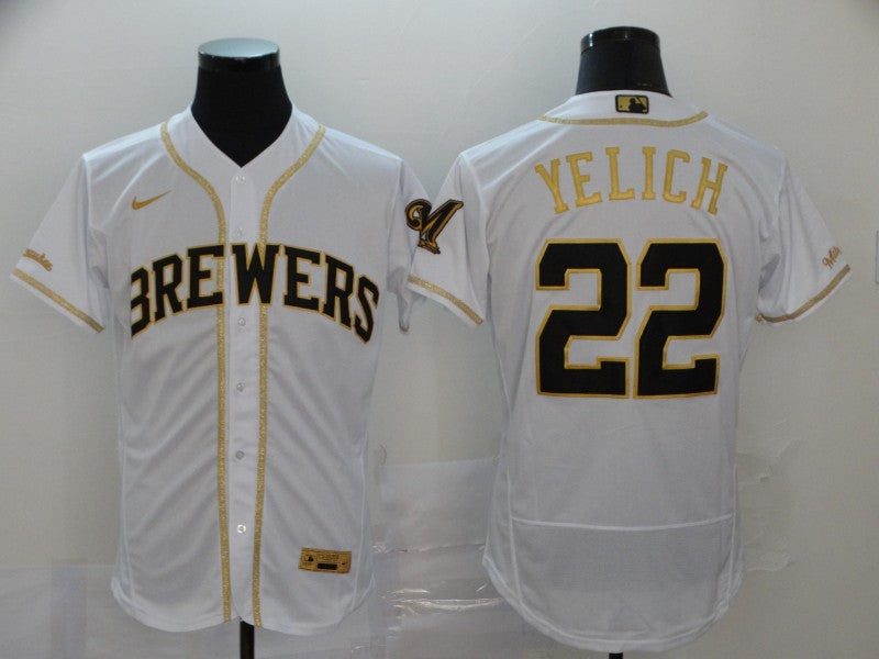 Men's Milwaukee Brewers #22 Christian Yelich MLB White Player Jerseys