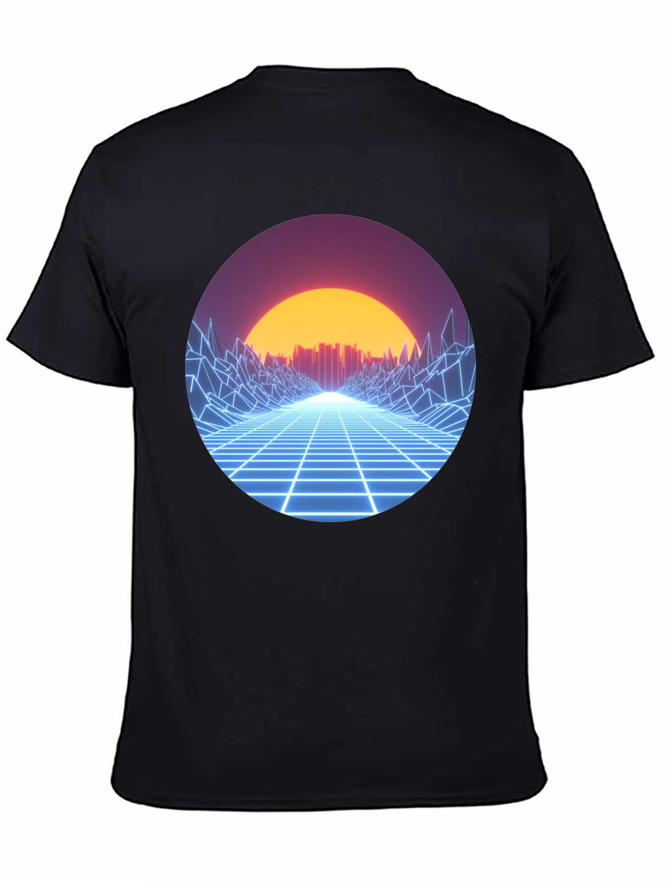 Retro Wave Grid Graphic Tee - Black