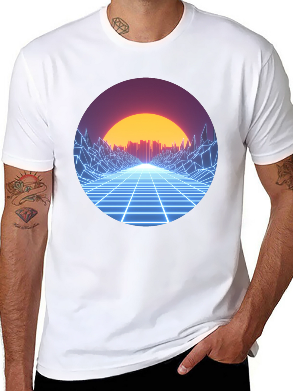 Retro Wave Grid Graphic Tee - Black