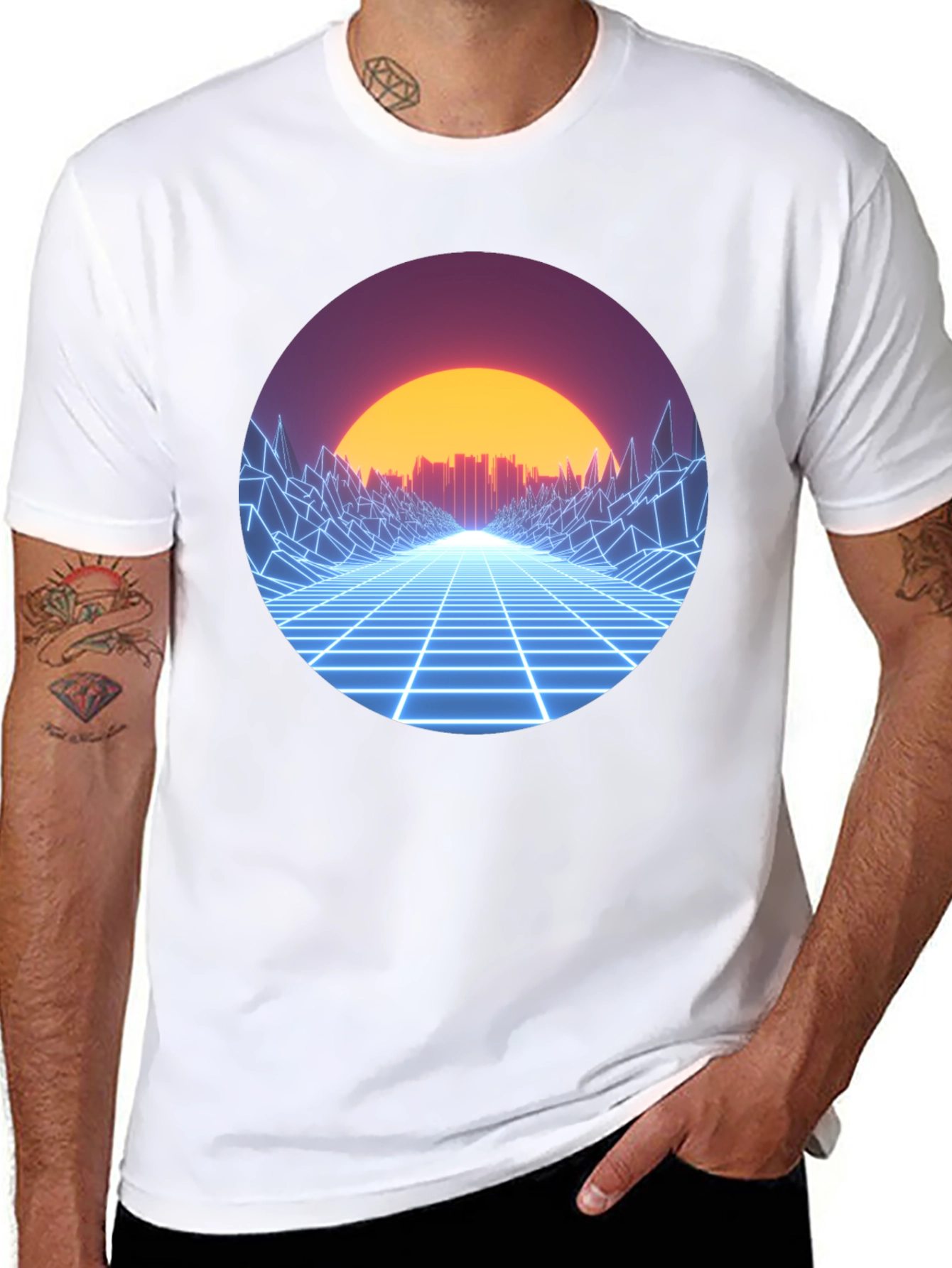 Retro Wave Grid Graphic Tee - Black