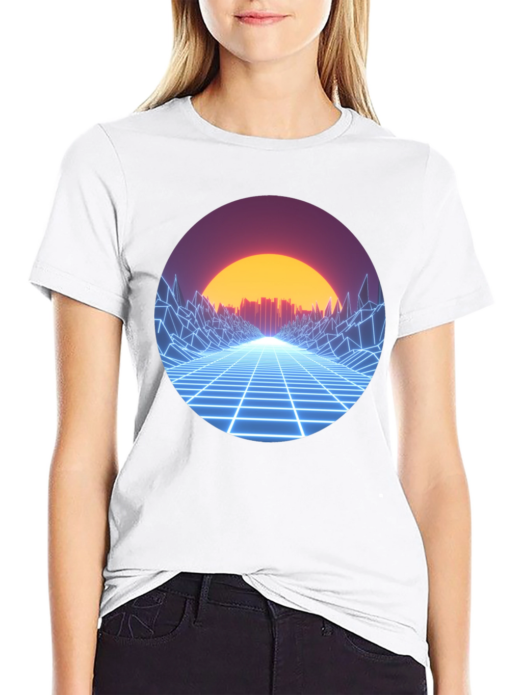 Retro Wave Grid Graphic Tee - Black