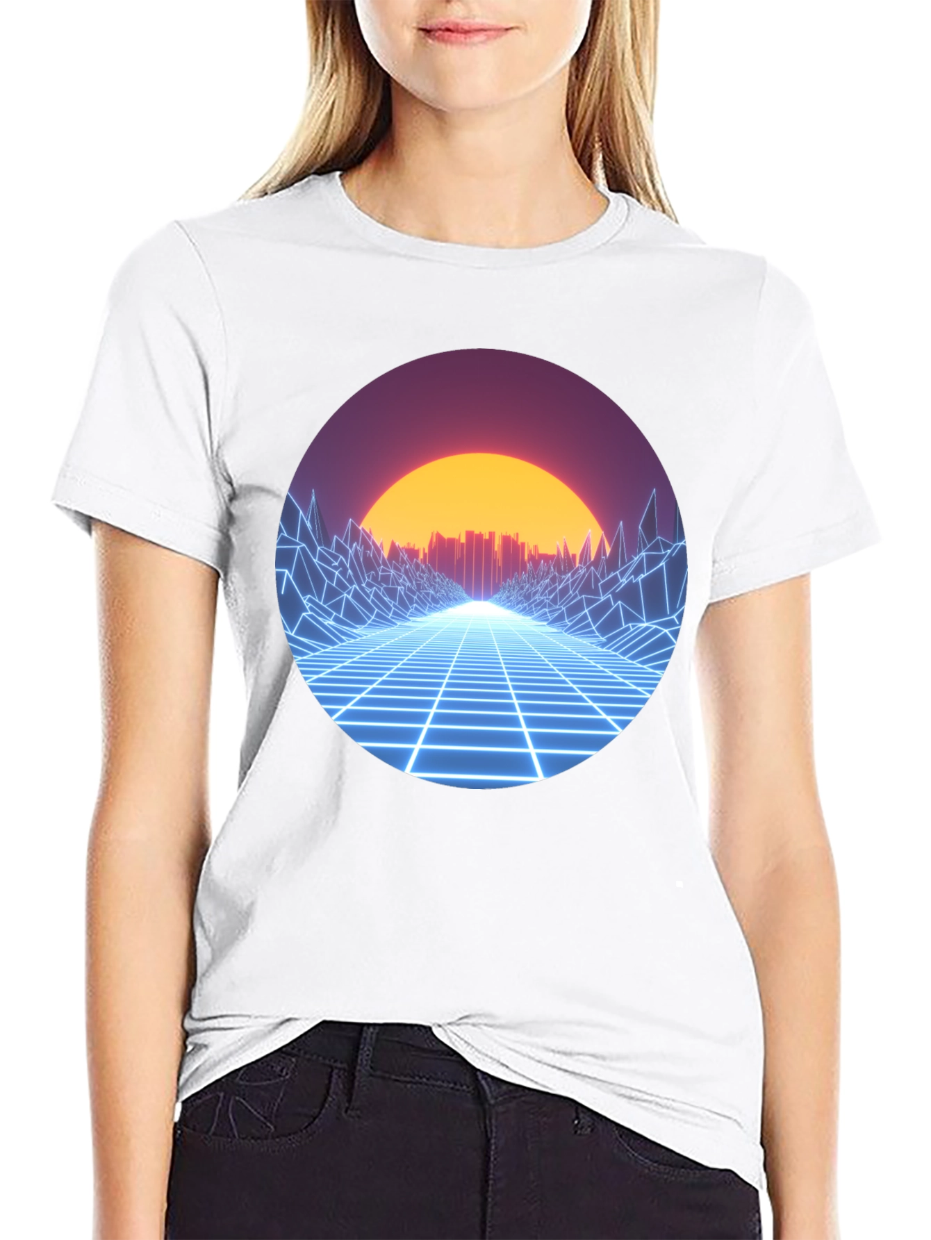 Retro Wave Grid Graphic Tee - Black