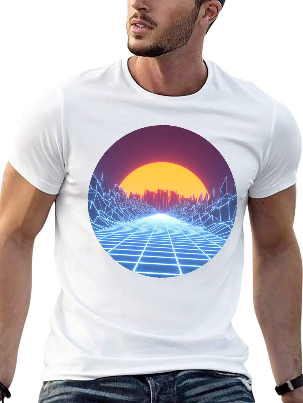 Retro Wave Grid Graphic Tee - Black