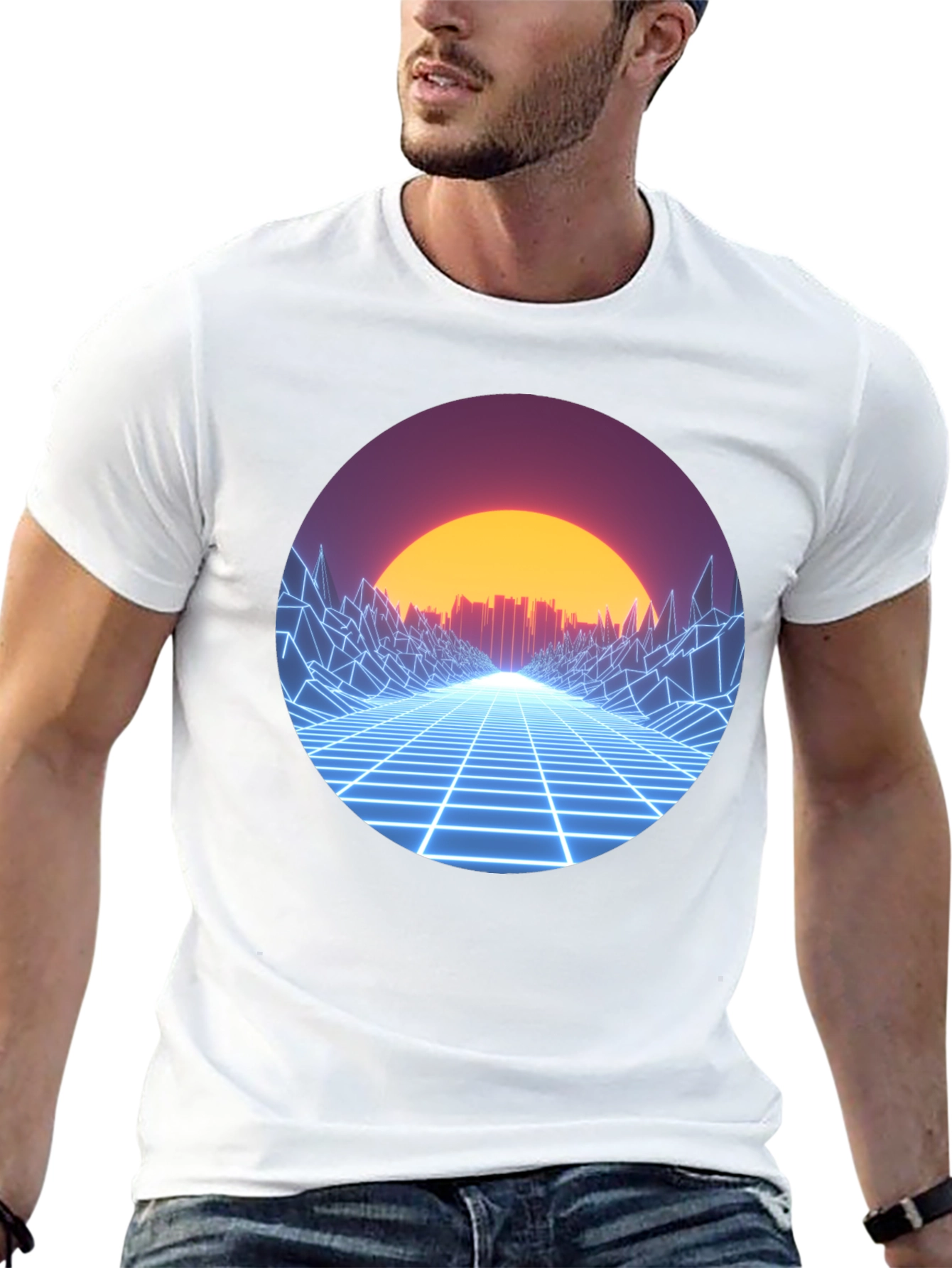 Retro Wave Grid Graphic Tee - Black