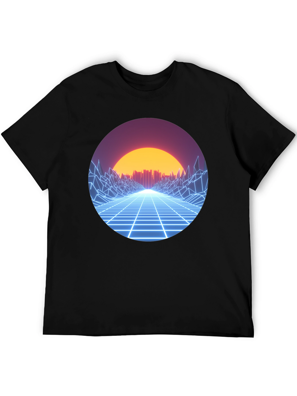 Retro Wave Grid Graphic Tee - Black