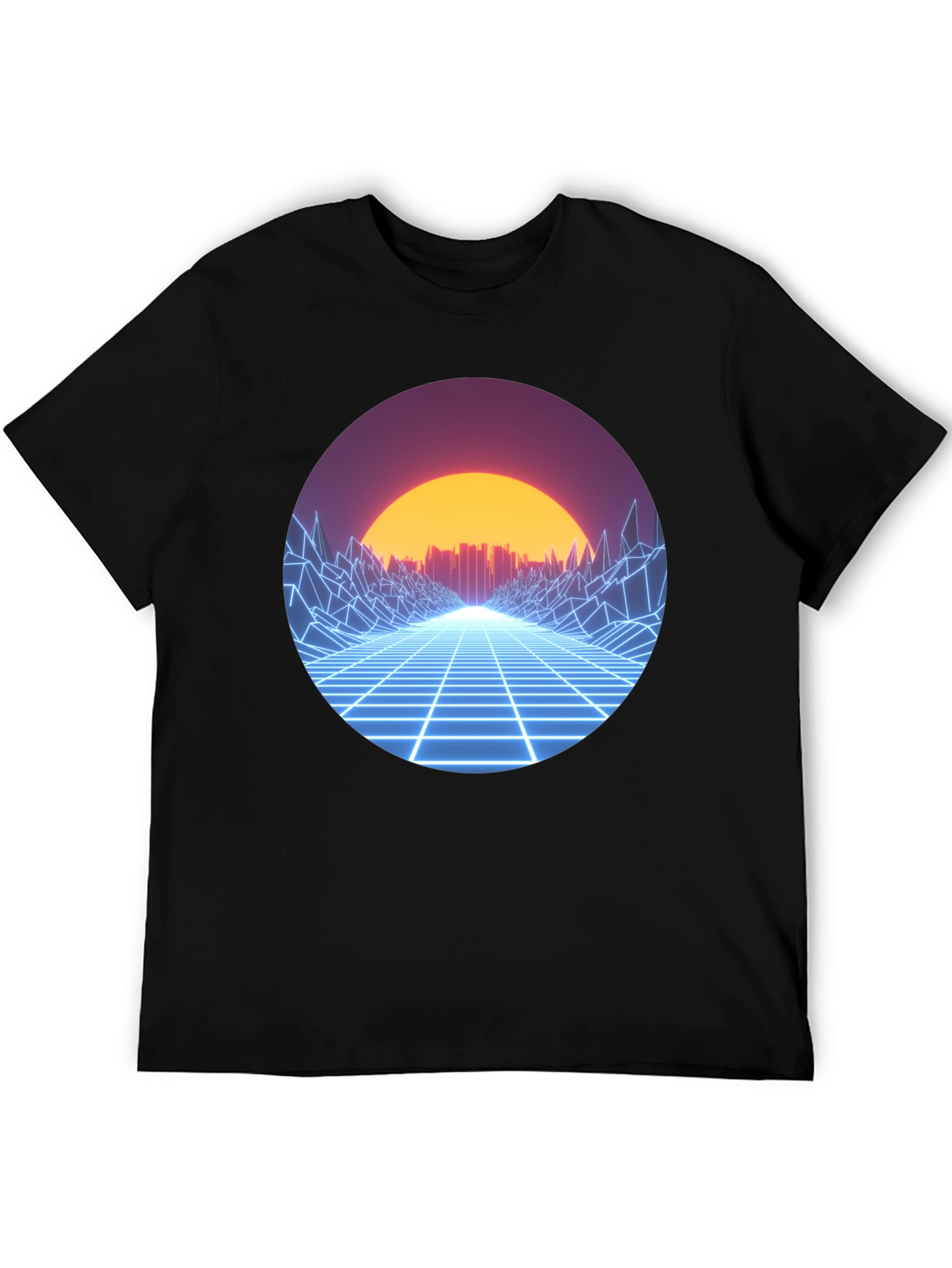 Retro Wave Grid Graphic Tee - Black