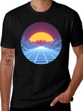 Retro Wave Grid Graphic Tee - Black