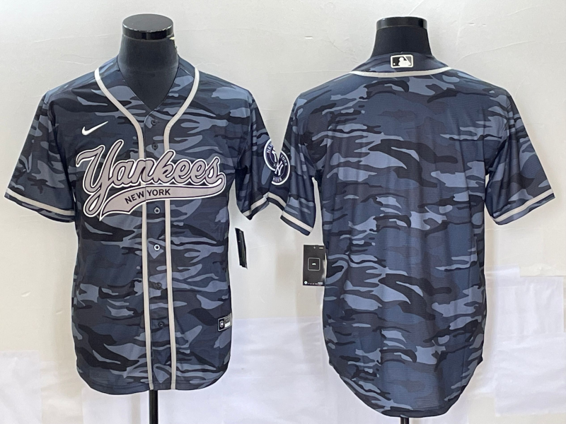 Men's New York Yankees Grey Camouflage Replica Blank Jerseys Joint Edition