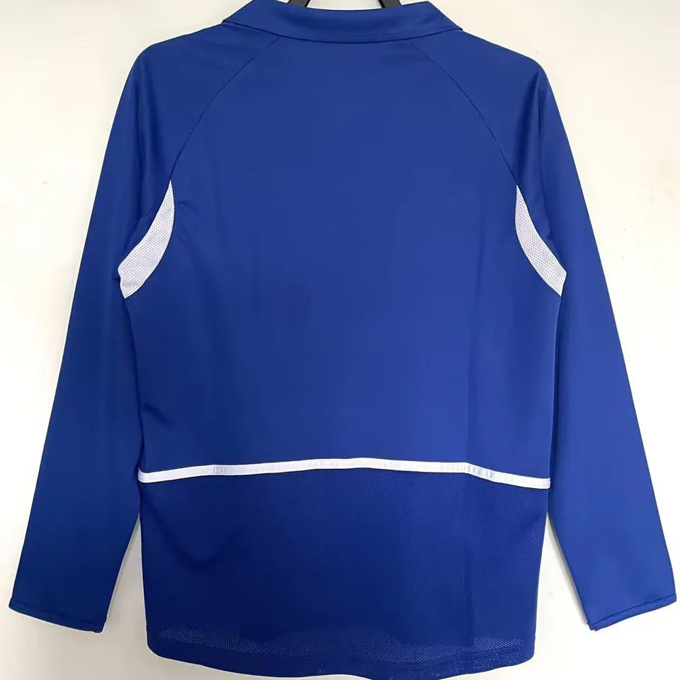 2002 Brazil Away Blue Retro Long Sleeve Soccer Jersey Back