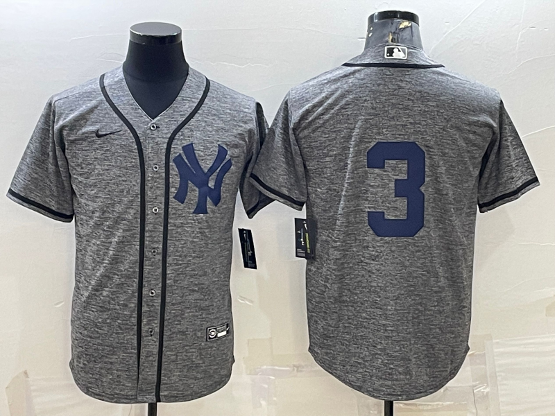 Men's New York Yankees Babe Ruth #3 Gray Replica Game Name Jerseys