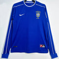 1998 Brazil Away Blue Retro Long Sleeve Soccer Jersey Front