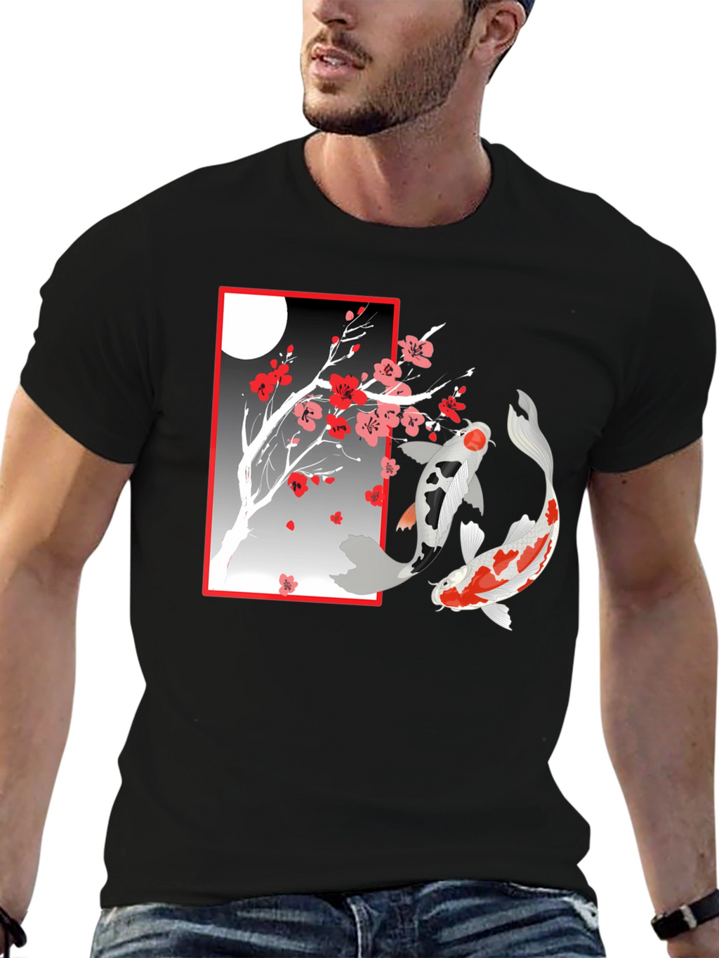 Koi Fish Cherry Blossom Graphic T-Shirt