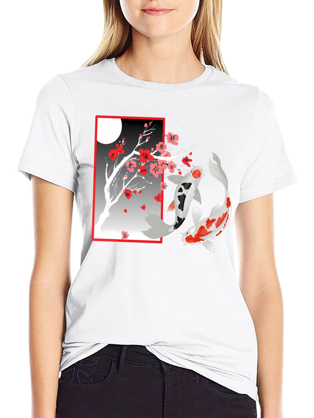 Koi Fish Cherry Blossom Graphic T-Shirt
