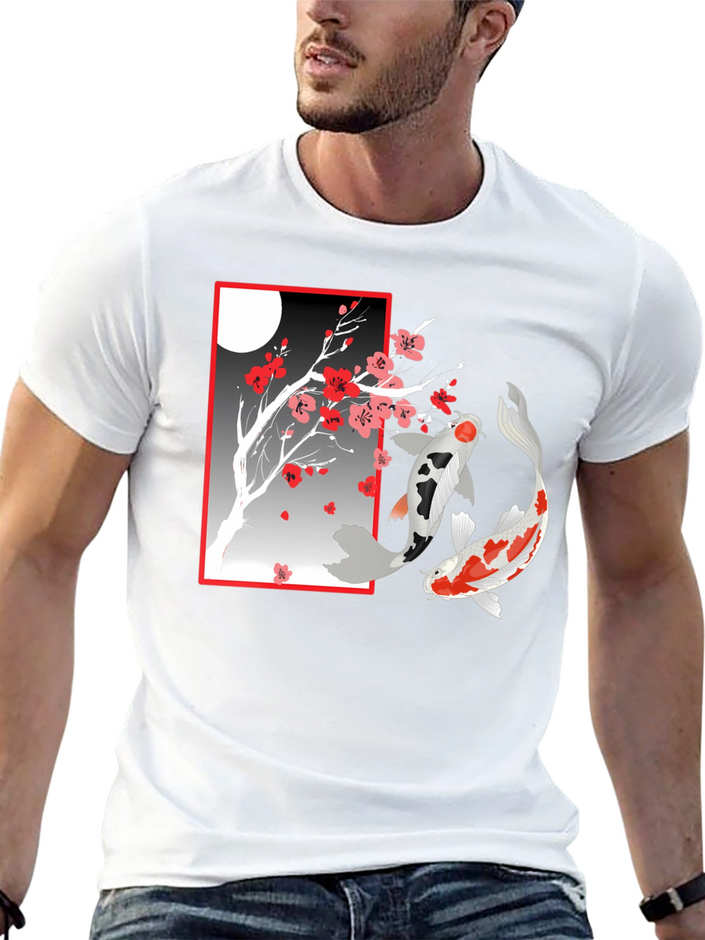 Koi Fish Cherry Blossom Graphic T-Shirt