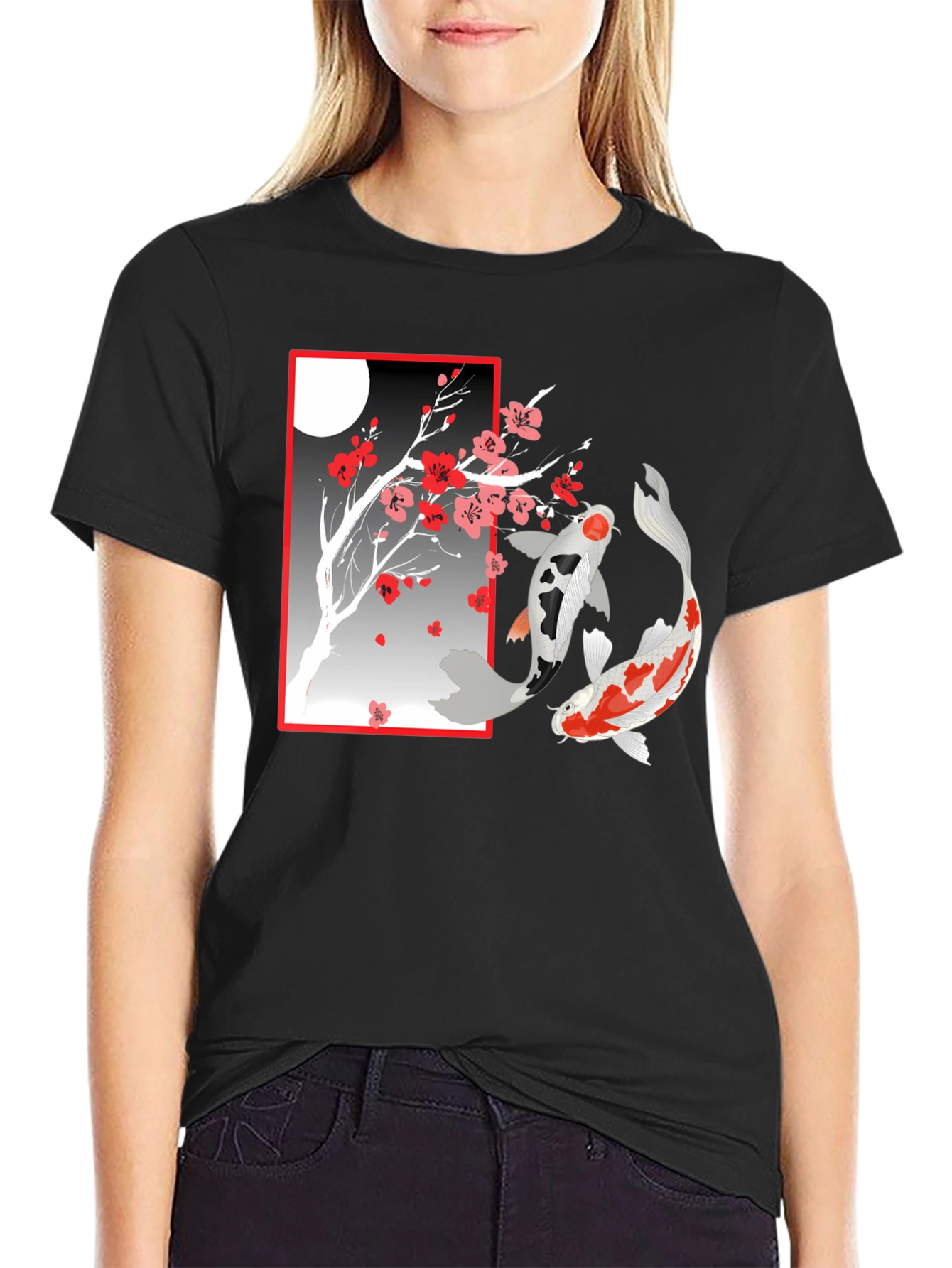 Koi Fish Cherry Blossom Graphic T-Shirt