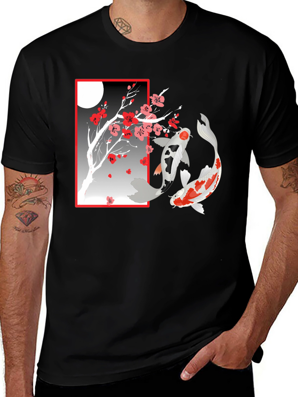 Koi Fish Cherry Blossom Graphic T-Shirt