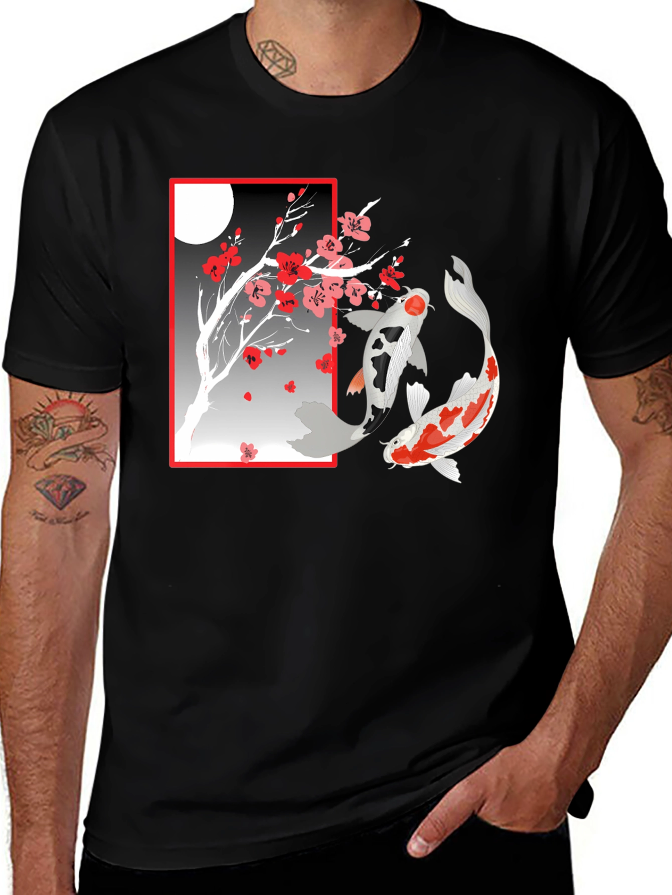 Koi Fish Cherry Blossom Graphic T-Shirt