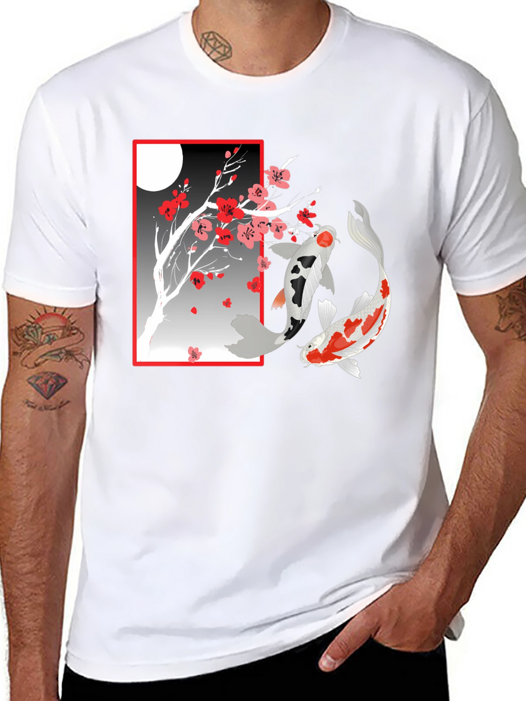 Koi Fish Cherry Blossom Graphic T-Shirt