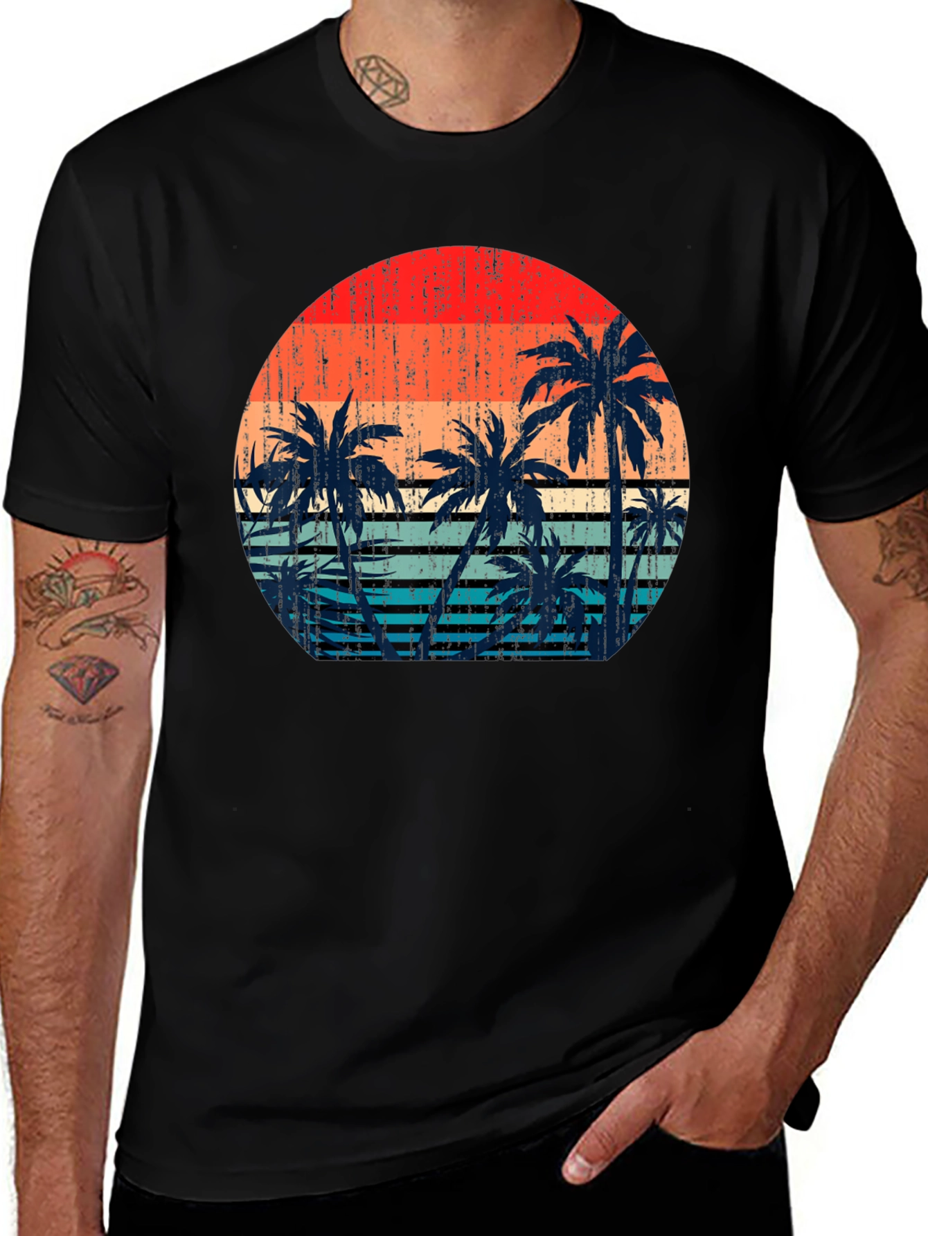 Retro Sunset Palm Tree Graphic T-Shirt