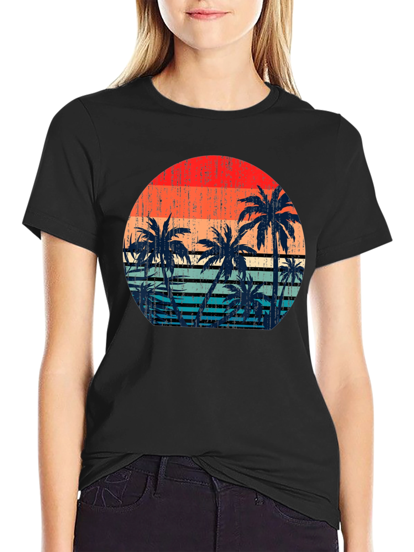 Retro Sunset Palm Tree Graphic T-Shirt